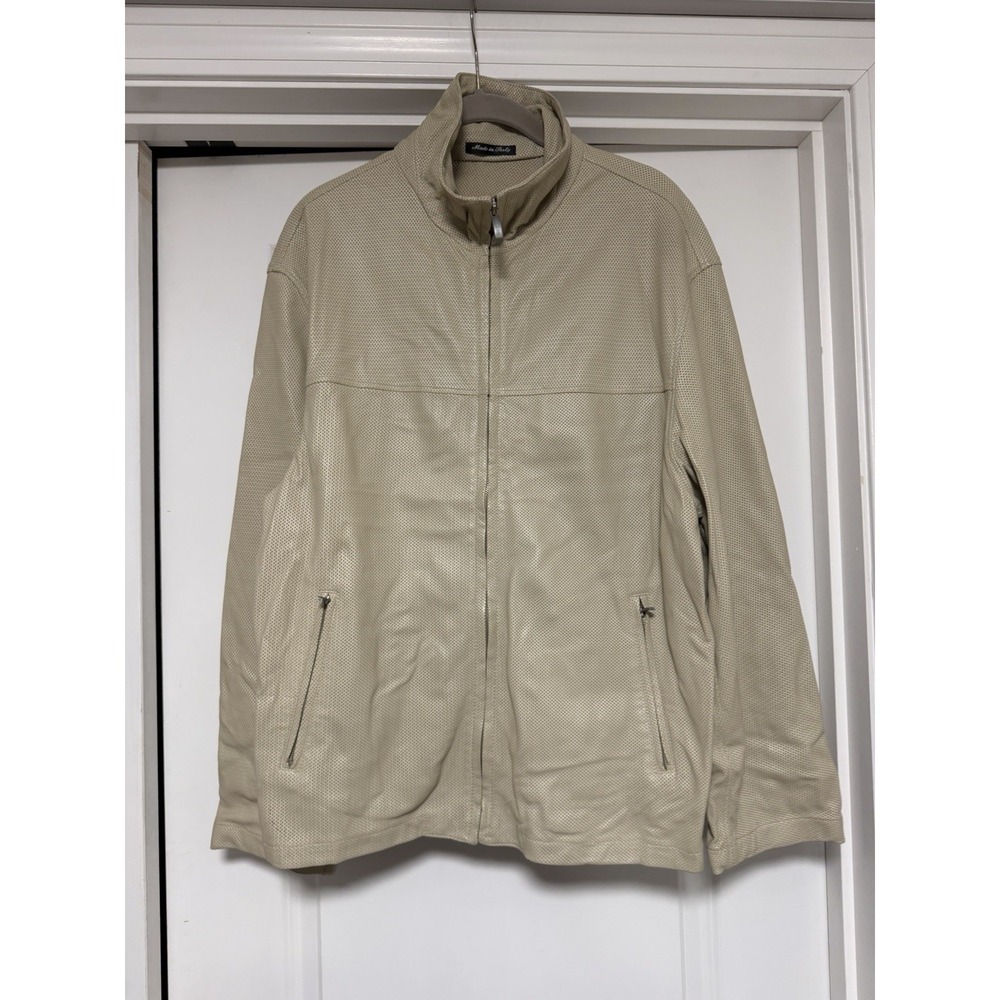 Pal Zileri, Mens perforated leather jacket, Beige, Size Medium (EU 48)